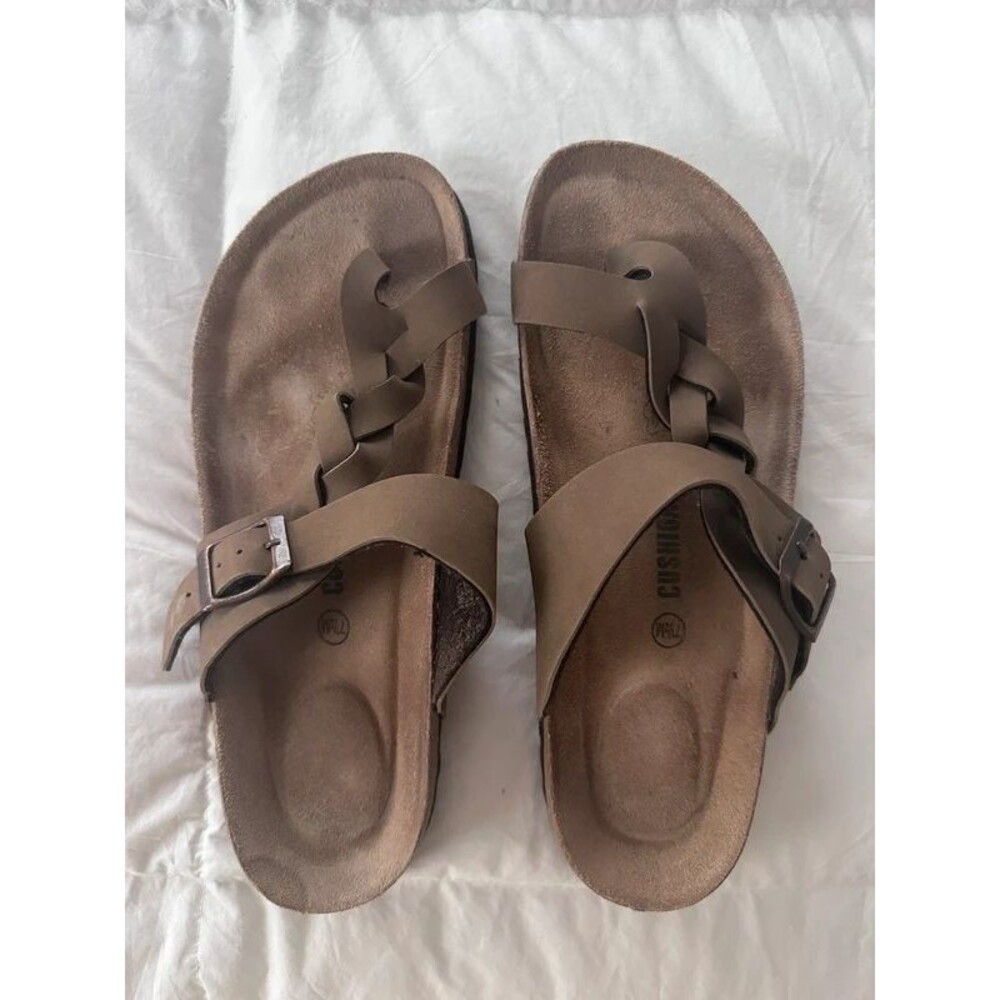Cushionaire Libby Braided Vegan Leather Cork Footbed Sandals - Size 7.5